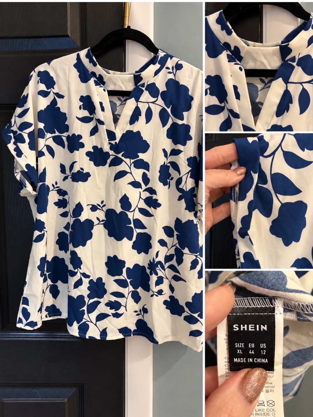 SHEIN White Top with Blue Floral Print